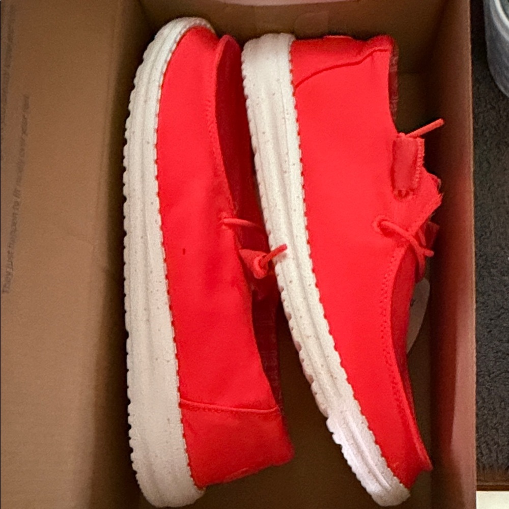 Hey Dude  women’s fiery coral  Slip-On Sneakers with White Sole